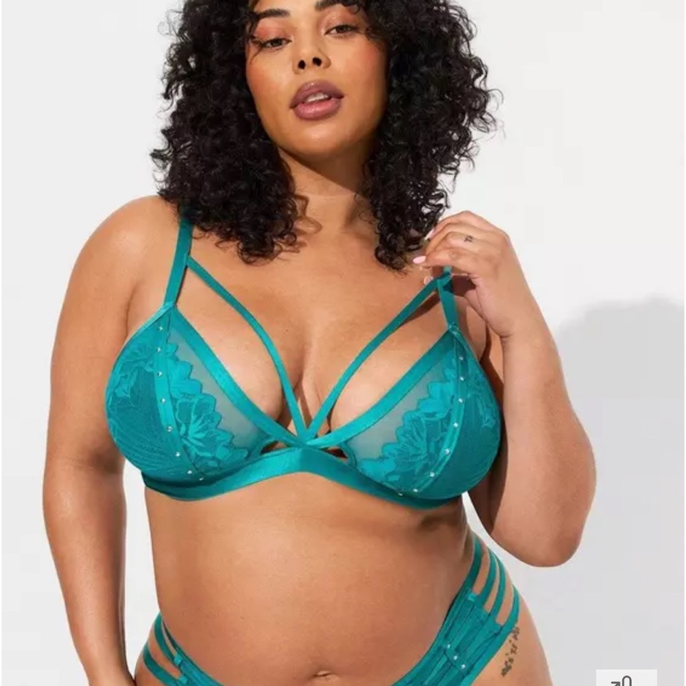 Torrid Teal Studs and Lace Strappy Bralette